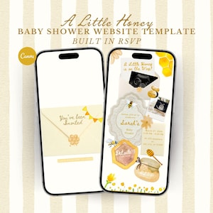 A Little Honey Is On The Way Baby Shower Digital Invitation Website Editable Honey Bee Baby Shower Invite Canva RSVP Honeycomb
