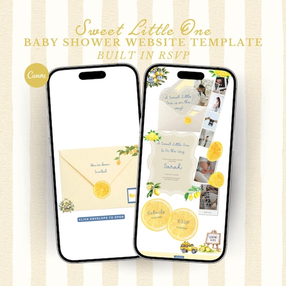 A Sweet Little One Baby Shower Website Invitation Template Editable Citrus Themed Baby Shower Digital Invite RSVP Canva Website