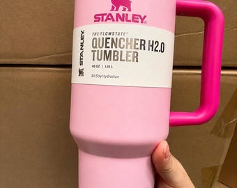Stanley Pink 40 oz Quencher H2.0 Tumbler, FlowState Insulated Cup with Handle, Personalized Engraved Gift for Her