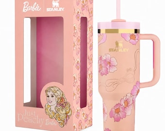 Stanley x Barbie Just Peachy 40 oz Quencher Tumbler, Peaches N Cream FlowState Cup with Gift Box