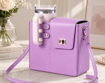 Sac à bandoulière en cuir violet, porte-monnaie multifonctionnel