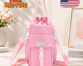 Écharpe rose pour porte-bouteille, sac pour porte-gobelet avec poche pour téléphone