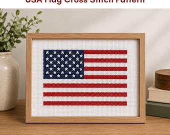 USA Flag Cross Stitch Pattern PDF, Mini Cross Stitch, Patriotic Cross Stitch, Modern Cross Stitch, Beginner Friendly | Instant Download