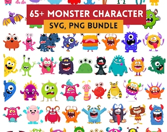 Monster SVG PNG Bundle | Cartoon Monsters Character Clipart | Funny Creature Characters | Kids Party | Birthday Clipart | Digital Files
