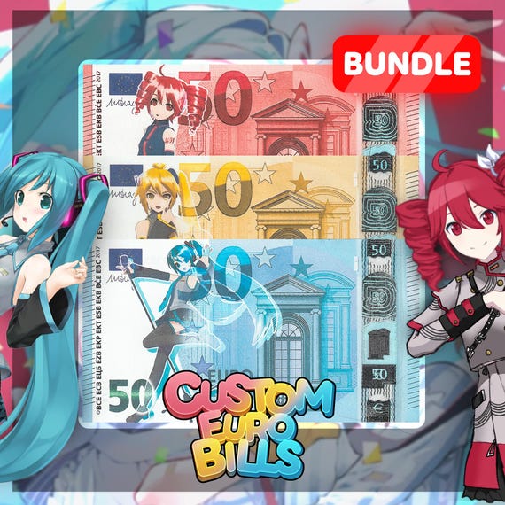 Vocaloid Custom Euro Bills Bundle - Miku, Teto & Neru Edition | High-Quality Anime Collectible Banknotes