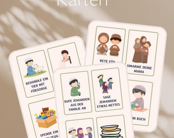Ramadan Challenge Karten für Kinder – 30 Gute Taten PDF – Ramadan Kalender Basteln – Muslimische Kinder Erziehung – Sofort Download