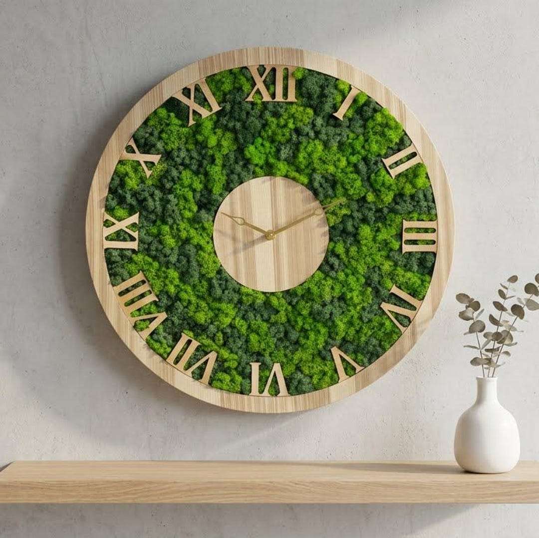 Personalized Moss Wall Clock, Custom Wooden Clock, Roman Numeral Clock ...