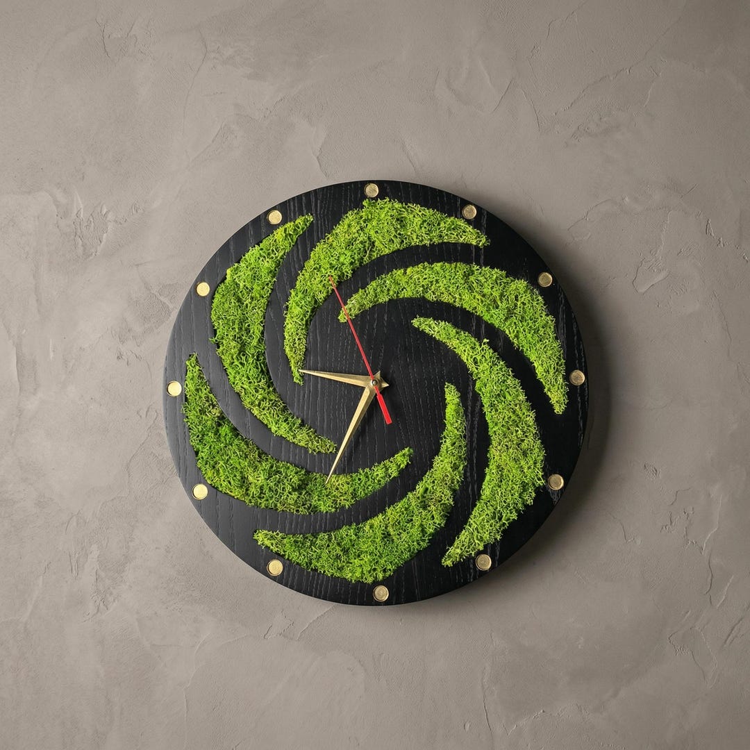 Custom Handmade Moss Wall Clock 13 Inch, Modern Wooden Wall Clock ...