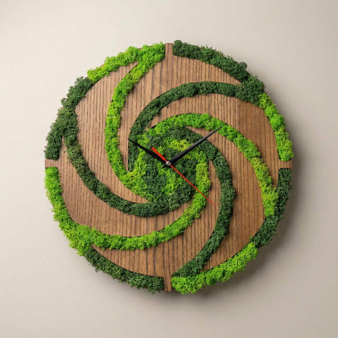 Handmade Moss Wall Clock, Wooden Wall Clock With Preserved Moss ...