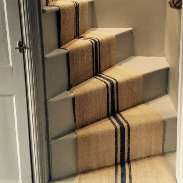Handwoven Natural Jute Runner Indian Jute Braided Rug Black Striped Stair runner Home Living Room Decor Vintage Rug Entry way Outdoor Indoor
