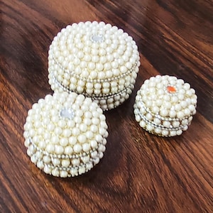 Set of 3 Pearl Beaded Trinket Boxes, Decorative Jewelry Storage Organizer