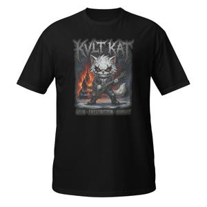 Kvlt Kat T-Shirt – Black Metal Corpse Paint Cat Tee, Heavy Metal Guitarist Apparel