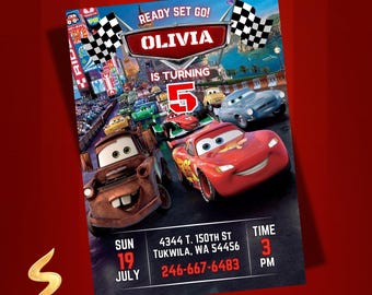 Lightning McQueen Birthday Invitation, Cars Theme (Editable Canva Template)(Digital Download)