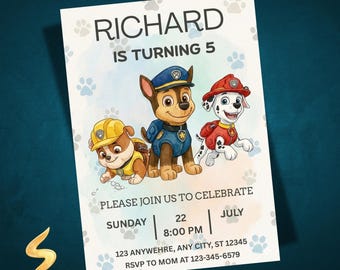 Puppy Birthday Invitation Template | Editable Birthday Invitation Digital Download | Watercolor Party Digital Download