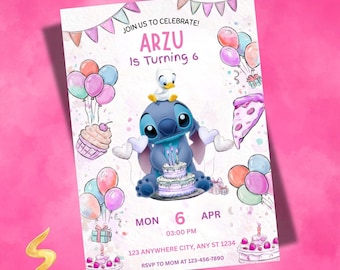 Editable Stitch Birthday Party Invitation Template | Stitch Party Invitation | Stitch Bday evite | Cartoon Birthday Invitation