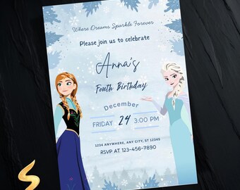 Frozen Birthday Invitation Frozen Invitation Princess Elsa Anna Party Invitation Girl Frozen Birthday Invite Theme EDITABLE Digital