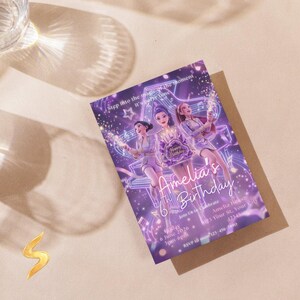 Kpop Demon Hunters Birthday Invitation, K pop Party Evite For Kids, Huntrix Kpop Birthday Invite, Editable Canva Template image 5