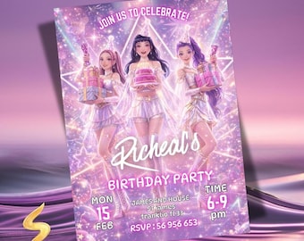 Kpop Demon Hunters Birthday Invitation, Huntrix Birthday Party Invite, Kids Birthday Invite, Editable Canva Template