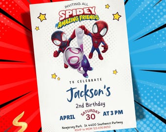 Spider Man Invitation, Kids Birthday Card, Spider-man Boys Birthday Party Digital Invitation, Digital Download, Editable Template Canva
