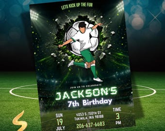 Soccer Birthday Invitation Template Bundle, Kid Soccer Birthday Canva Invitation, Printable Birthday Party Invitation, Kids Party Invite