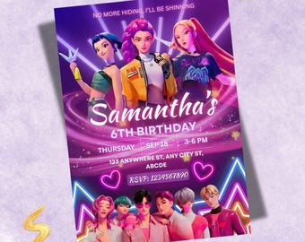 KPOP Demon Hunters Birthday Invitation, Anime Theme party, Kids Birthday Invite, Kpop Birthday Invite (Canva Template)