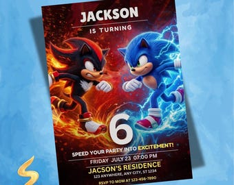 Sonic Birthday Invitation, Sonic Theme Party Invite, Editable 5x7 Inch, Digital Canva instant Download
