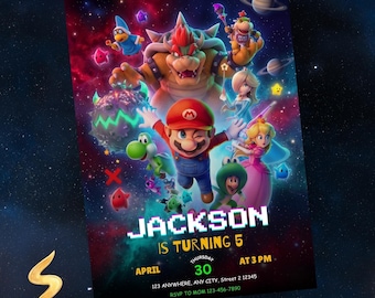 Super Mario Galaxy Birthday Invitation, Outer Space Party Invite for Boys, Editable Canva Template, Instant Download