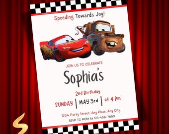 Cars Birthday Party Invitation, Lightning Mcqueen Birthday, Cars Party Invite, Second Birthday Party Invitation, Canva Editable Template