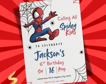 Spider Man Invitation,  Kids Birthday Card, Spider-man Boys Birthday Party Digital Invitation, Digital Download, Editable Template Canva