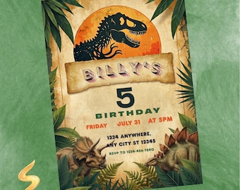 Dinosaur Birthday Invitation, Dinosaur World Invite, Jurassic Party Invite for Kids, T-Rex Party Invite, Editable Canva Template