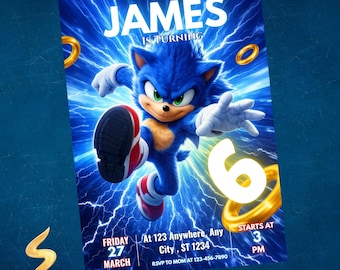 Sonic 3 Birthday Invitation, Super Hedgehog Boys Party Invite, Editable Sonic Kids Invite Template, Super Sonic kids Evite, Canva Template