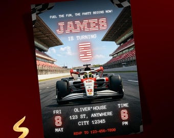 Formula One Birthday Invitation: Race Car Party, Kids Birthday Invitation, F1 Theme (Digital Download)