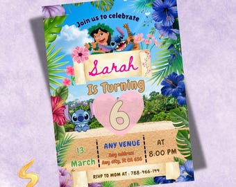 Stitch Birthday Invitation, Lilo And Stitch Birthday Invite, Stitch Birthday Party Invitation Template, Stitch Birthday Girl, Canva Editable