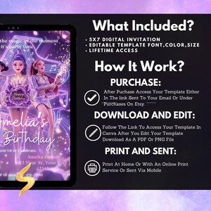 Kpop Demon Hunters Birthday Invitation, K pop Party Evite For Kids, Huntrix Kpop Birthday Invite, Editable Canva Template image 9