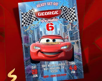 Lightning McQueen Birthday Invitation, Cars Race Car Party Evite (Digital Download)