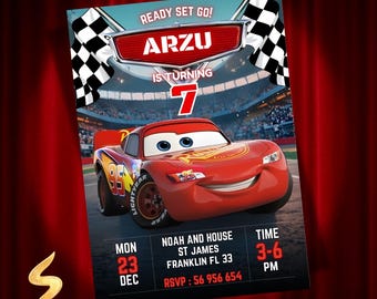Cars Birthday Invitation, Birthday Invitation, Lightning McQueen Invitation, Kids Birthday Invitation, Editable Canva Template