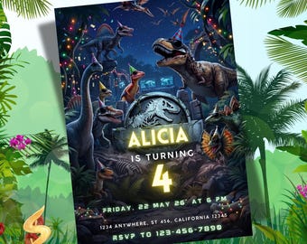 Dinosaur Birthday Party Invitation, Wild One Birthday Editable Canva Template, Dinosaur World Invite, T-Rex Party Invite (Digital Download)
