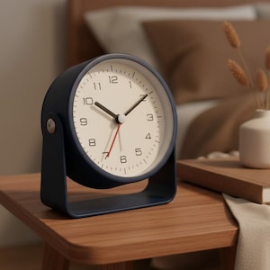 Minimalist Metal Alarm Clock, Silent Non Ticking Bedside Desk Clock for Bedroom Office Decor