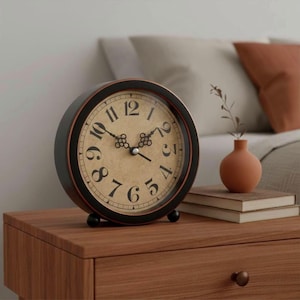 Retro Vintage Desk Alarm Clock, Silent Non Ticking Bedside Table Clock, Classic Analog Clock for Bedroom, Office Decor