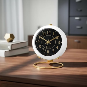 Nordic Analog Alarm Clock – Silent Bedside Clock with Night Light