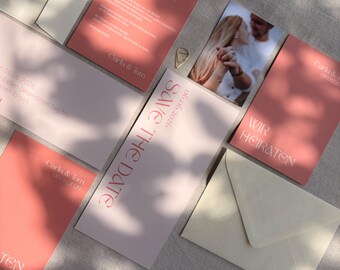 Save the date card | Elegant peach & cream | Personalized | with envelope