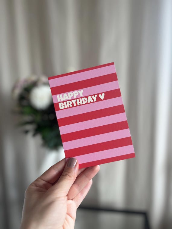 Grußkarte Happy Birthday | Geburtstagskarte minimalistisch modern | auf hochwertigem Premiumpapier | Geschenkidee für Freundin | pink | rot