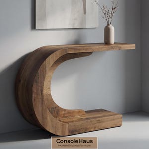 Curved Console Table Modern Wood C Shape Entryway Table Sculptural Wave Hallway Accent