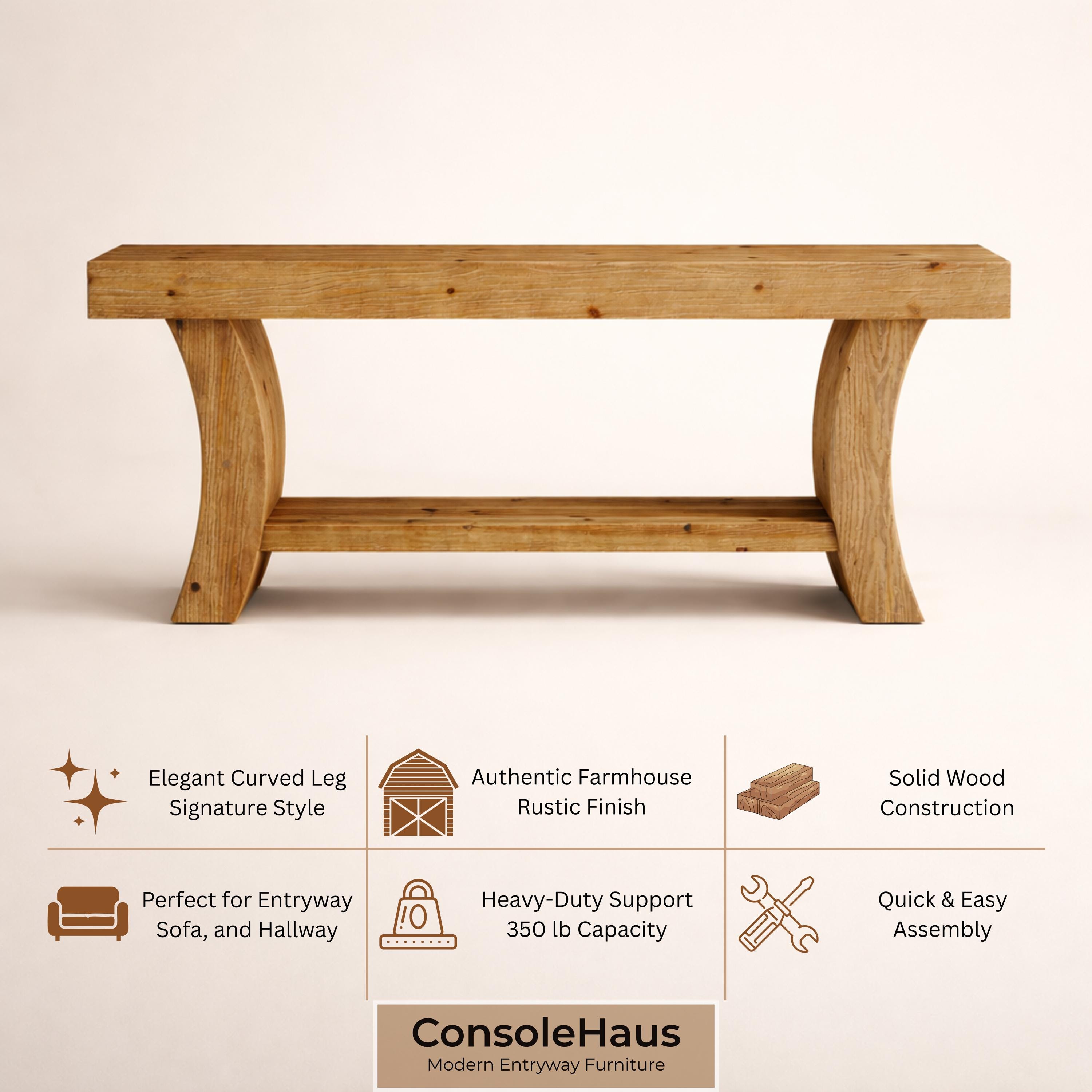 Solid Wood Console Table Farmhouse Entryway With Shelf Rustic Sofa ...