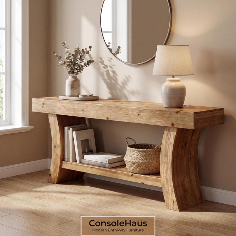 Solid Wood Console Table Farmhouse Entryway With Shelf Rustic Sofa ...