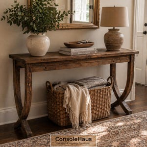 63 Inch Solid Wood Farmhouse Console Table Slim Entryway Sofa Table with Curved Legs