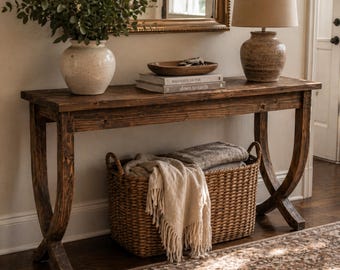 63 Inch Solid Wood Farmhouse Console Table Slim Entryway Sofa Table with Curved Legs