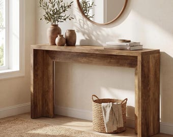 Console Table | Farmhouse Entry Furniture | Rustic Hallway Organizer | 55 Inch Open Storage Design