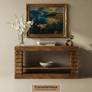 Console Table | Industrial Entry Furniture | Narrow Hallway Organizer | Geometric Two Tier Shelf Design