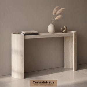 Entryway Table | Marble Pattern Accent Furniture | Narrow Hallway Display Piece | Modern Raised Edge Design